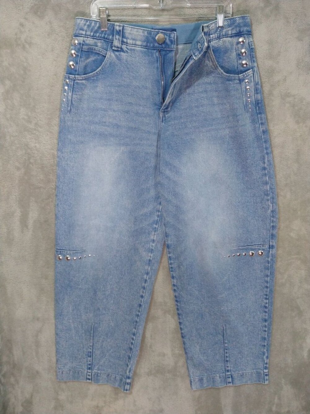 Democracy Jeans Womens 12 Blue Denim Ab Solution Skyrise Relaxed Barrel Leg